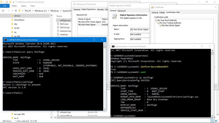 Evidence of self-signed driver on Windows 10 with Secure Boot enabled