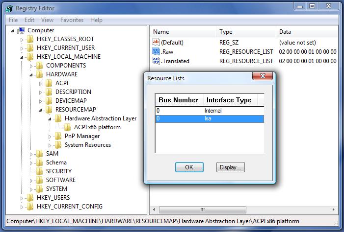 Windows Vista HAL mistakenly showing ISA bus in registry